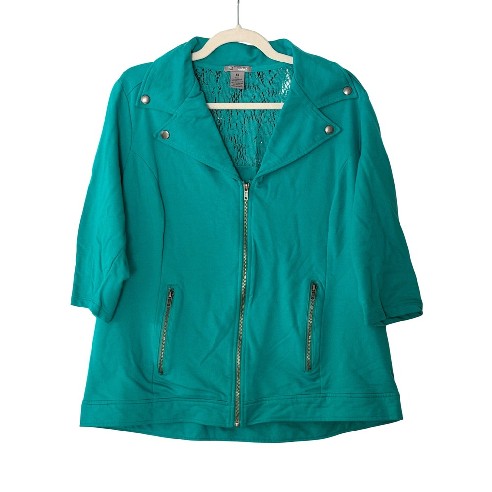New Directions Weekend Women's 1X Turquoise Green Lace Back Jacket | SKU 1167